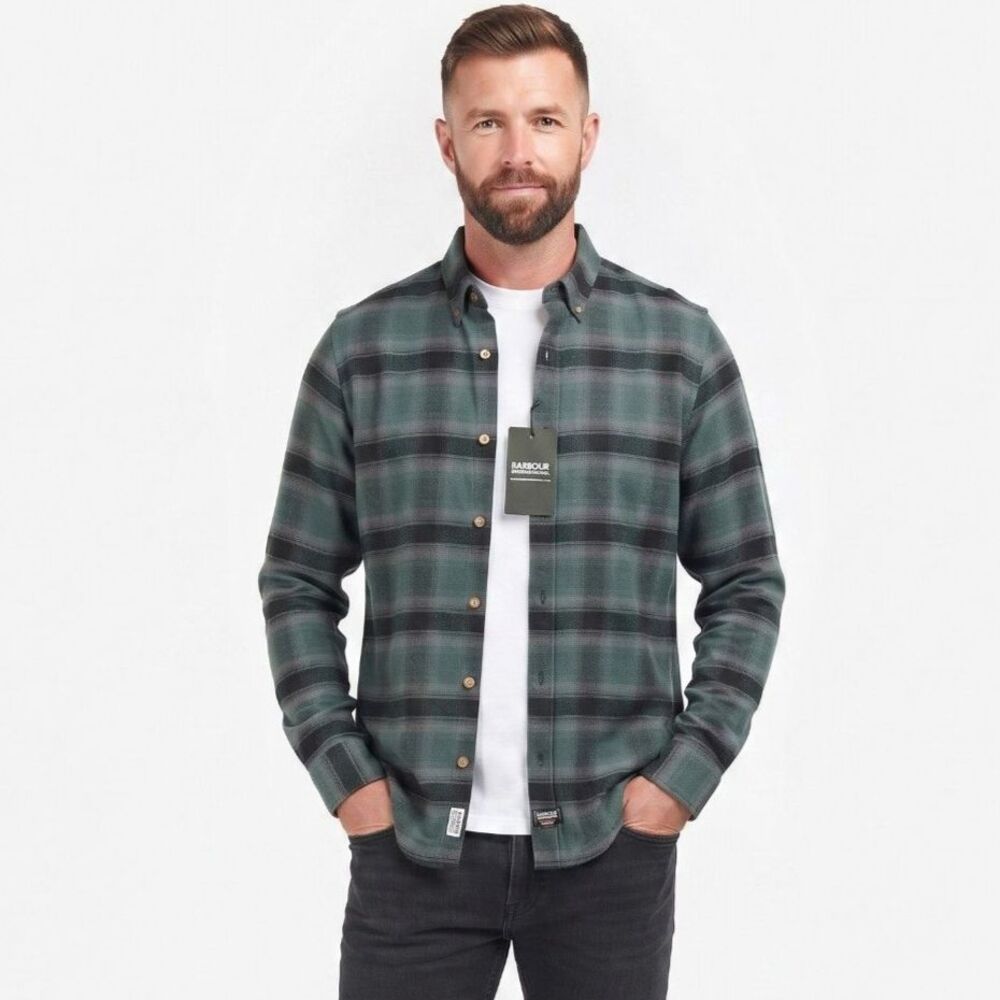 Barbour International long-sleeve plaid flannel button-up shirt Size S